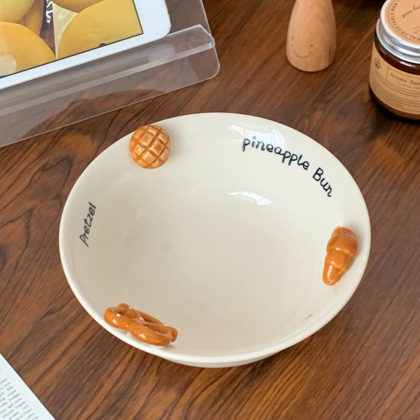 Pretzel Croissant Embossed Ceramic Bowl Set High Value Tableware Cute Rice Dessert Pasta Plate