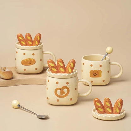 French Bread Toast-Shaped Ceramic Coffee Cup Home Breakfast Milk Oatmeal Cup Cartoon Bread-Shaped Couple Water Cup Office Mug