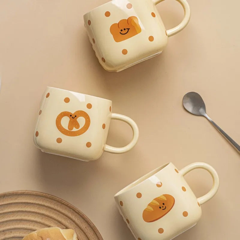 French Bread Toast-Shaped Ceramic Coffee Cup Home Breakfast Milk Oatmeal Cup Cartoon Bread-Shaped Couple Water Cup Office Mug