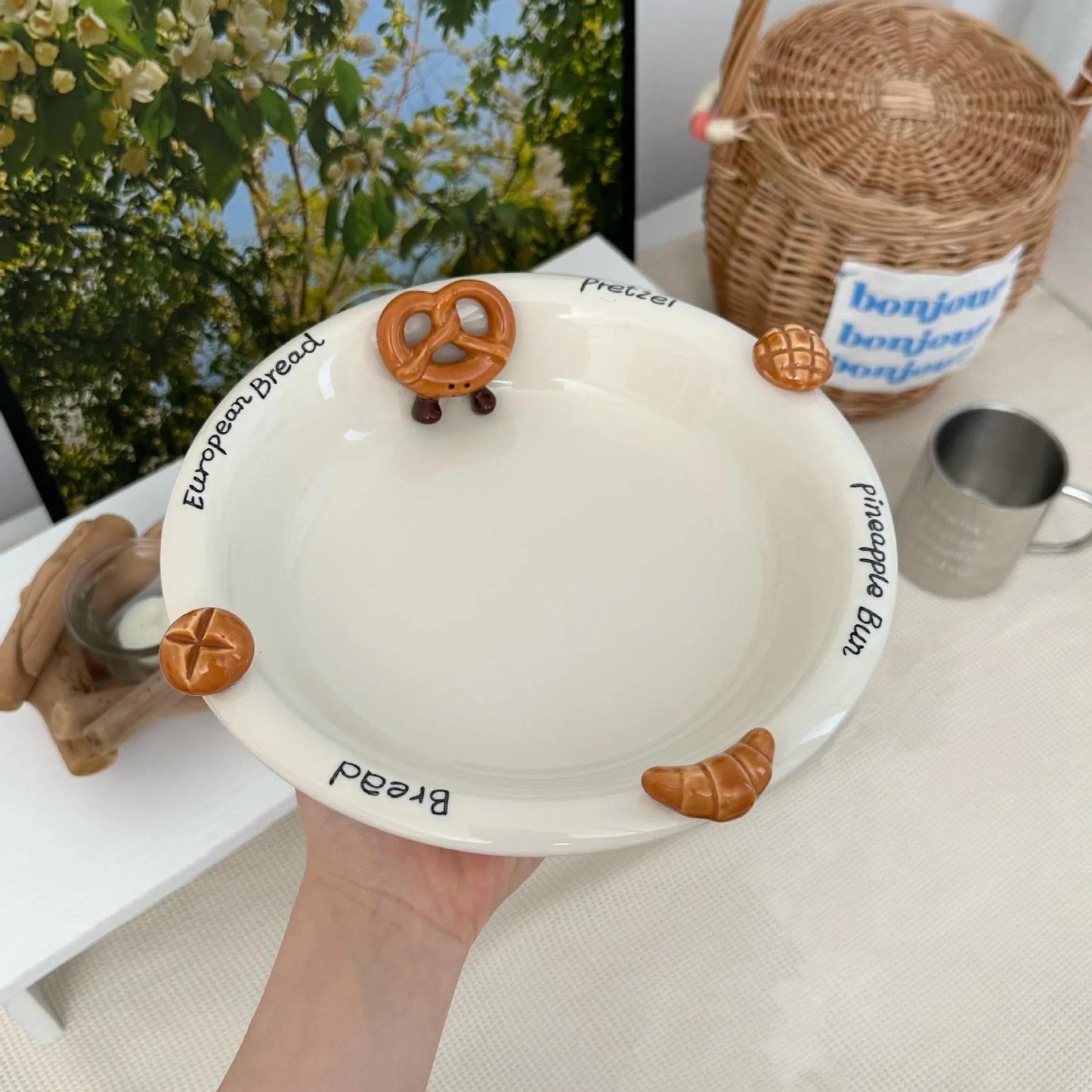 Pretzel Croissant Embossed Ceramic Bowl Set High Value Tableware Cute Rice Dessert Pasta Plate