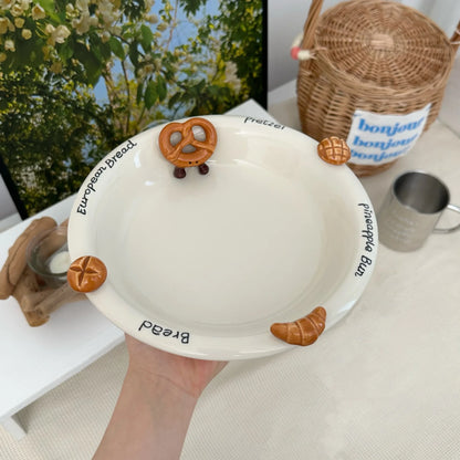 Pretzel Croissant Embossed Ceramic Bowl Set High Value Tableware Cute Rice Dessert Pasta Plate
