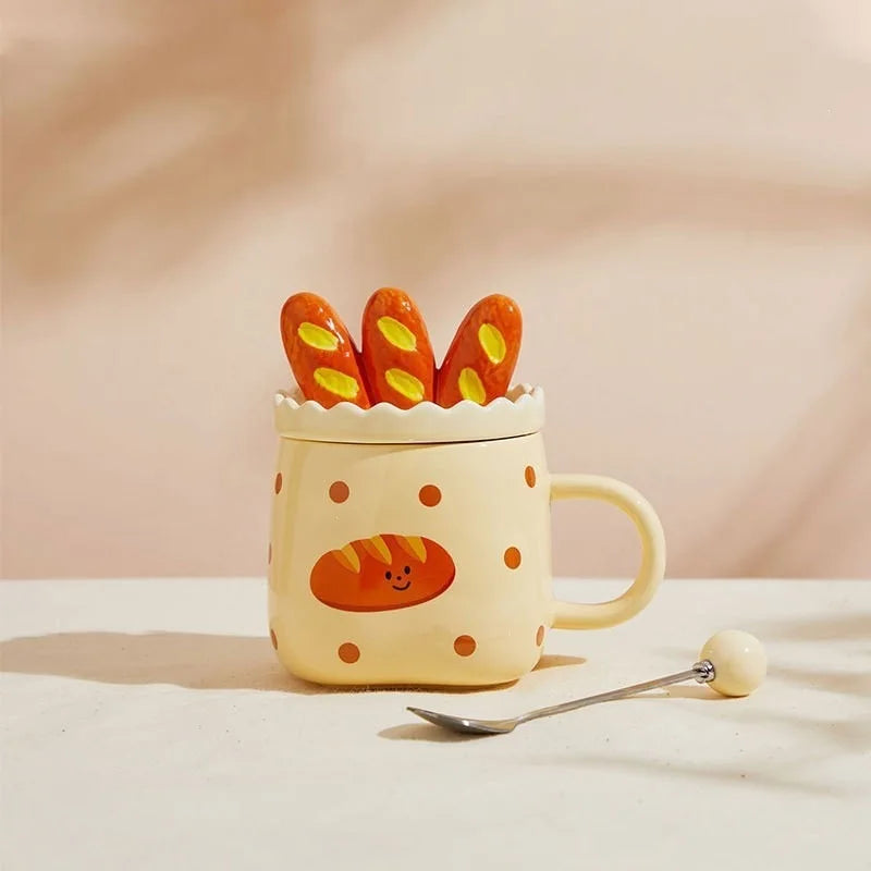 French Bread Toast-Shaped Ceramic Coffee Cup Home Breakfast Milk Oatmeal Cup Cartoon Bread-Shaped Couple Water Cup Office Mug