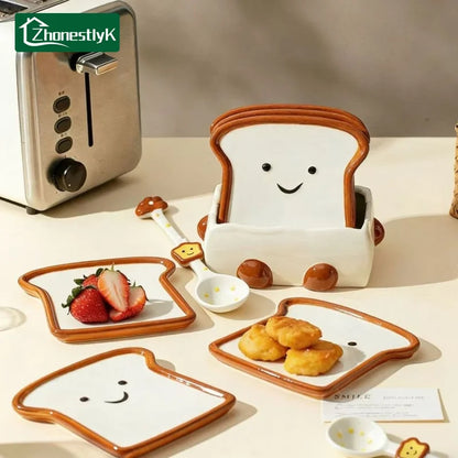 Smiling Toast Bread Shaped Ceramic Dishes Household Seasoning Dish Cute Snack Plates Fruit Sushi Bowl