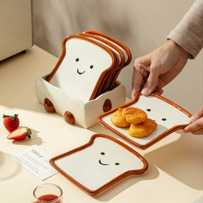 Smiling Toast Bread Shaped Ceramic Dishes Household Seasoning Dish Cute Snack Plates Fruit Sushi Bowl