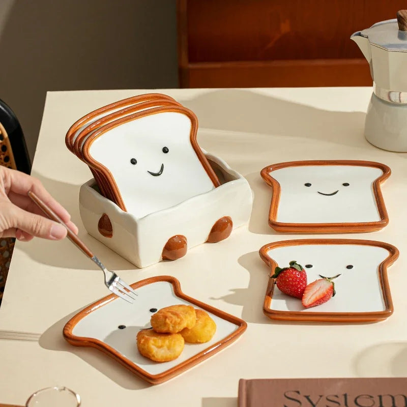 Smiling Toast Bread Shaped Ceramic Dishes Household Seasoning Dish Cute Snack Plates Fruit Sushi Bowl