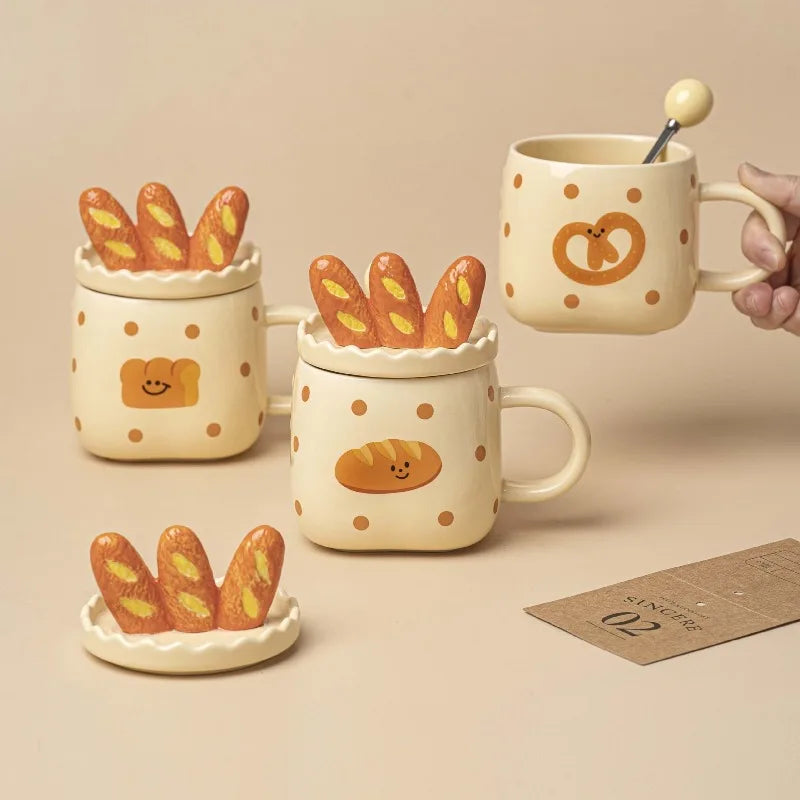 French Bread Toast-Shaped Ceramic Coffee Cup Home Breakfast Milk Oatmeal Cup Cartoon Bread-Shaped Couple Water Cup Office Mug