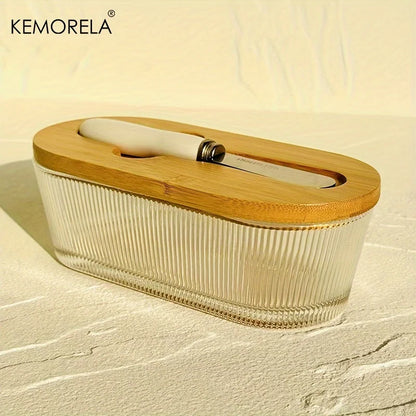 1PCS Glass Butter Dish with Sealed Lid - Elegant & Golden Design, Durable Countertop & Refrigerator Storage Tray for Jam, Cheese
