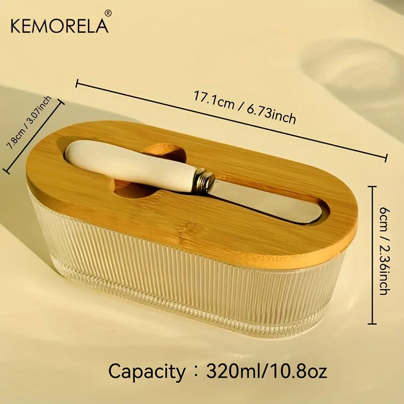 1PCS Glass Butter Dish with Sealed Lid - Elegant & Golden Design, Durable Countertop & Refrigerator Storage Tray for Jam, Cheese
