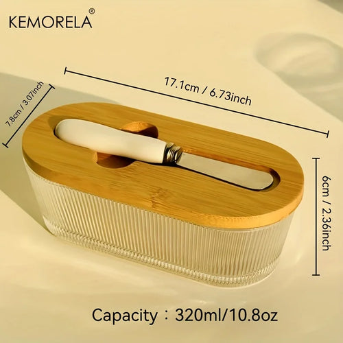 1PCS Glass Butter Dish with Sealed Lid - Elegant & Golden Design, Durable Countertop & Refrigerator Storage Tray for Jam, Cheese