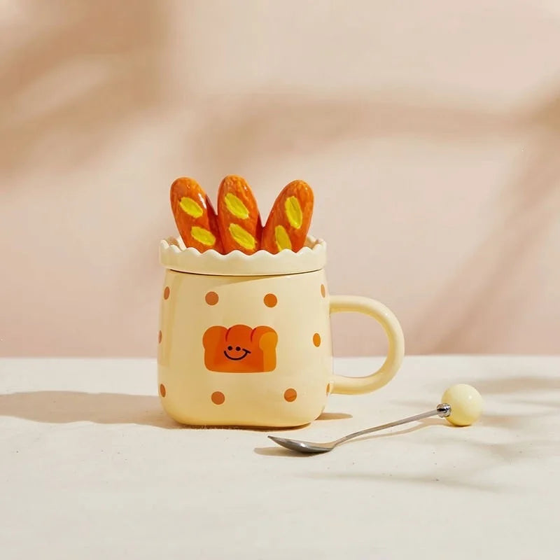 French Bread Toast-Shaped Ceramic Coffee Cup Home Breakfast Milk Oatmeal Cup Cartoon Bread-Shaped Couple Water Cup Office Mug