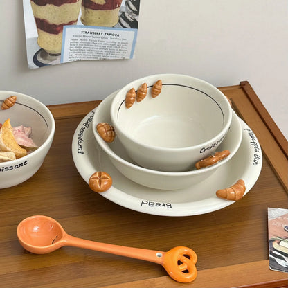 Pretzel Croissant Embossed Ceramic Bowl Set High Value Tableware Cute Rice Dessert Pasta Plate