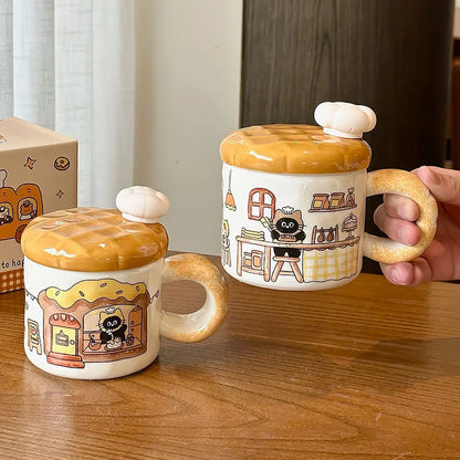 Bread Cat Creative Water Cup Female High Beauty Ceramic Mug with Lid Home Drinking Water Birthday Gift