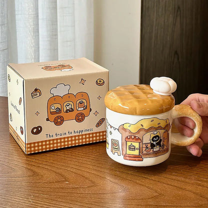 Bread Cat Creative Water Cup Female High Beauty Ceramic Mug with Lid Home Drinking Water Birthday Gift