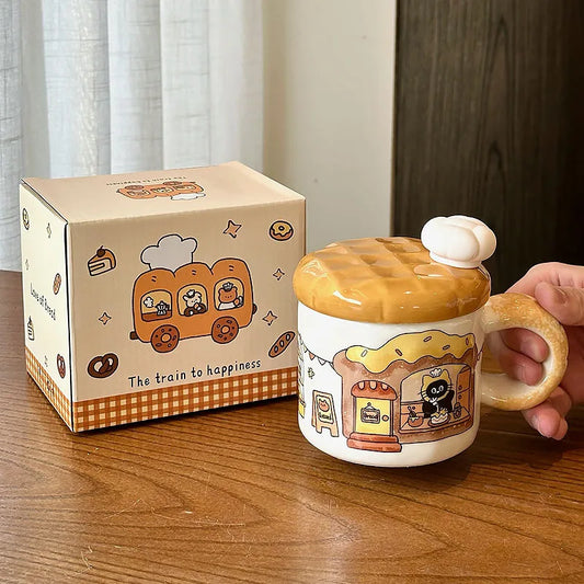 Bread Cat Creative Water Cup Female High Beauty Ceramic Mug with Lid Home Drinking Water Birthday Gift