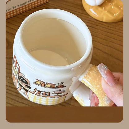 Bread Cat Creative Water Cup Female High Beauty Ceramic Mug with Lid Home Drinking Water Birthday Gift