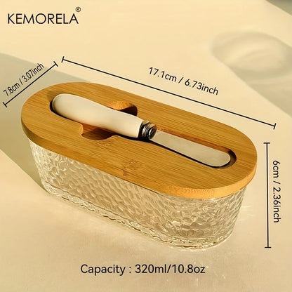 1PCS Glass Butter Dish with Sealed Lid - Elegant & Golden Design, Durable Countertop & Refrigerator Storage Tray for Jam, Cheese