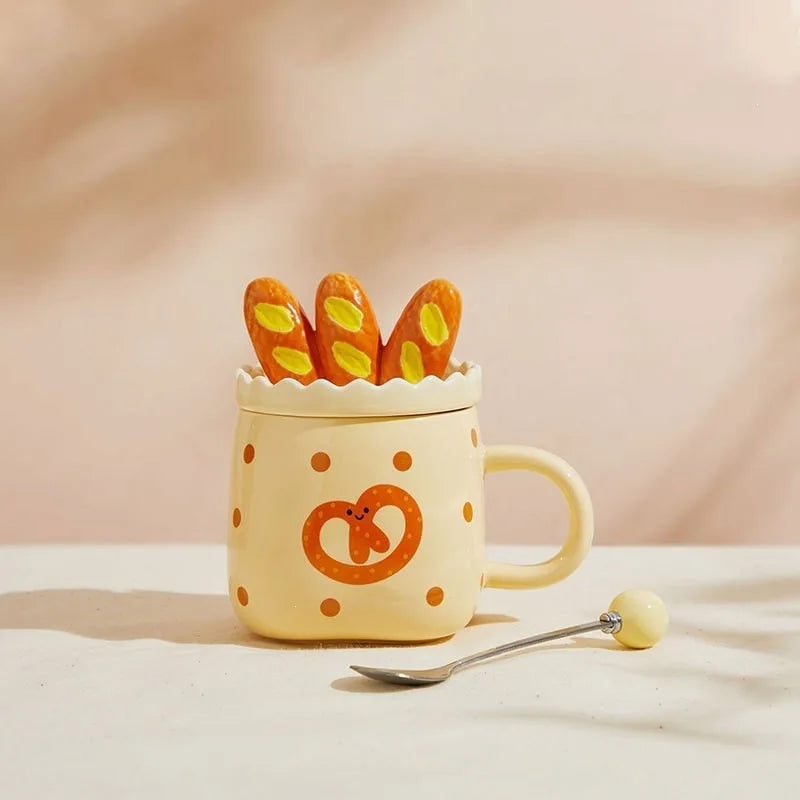 French Bread Toast-Shaped Ceramic Coffee Cup Home Breakfast Milk Oatmeal Cup Cartoon Bread-Shaped Couple Water Cup Office Mug