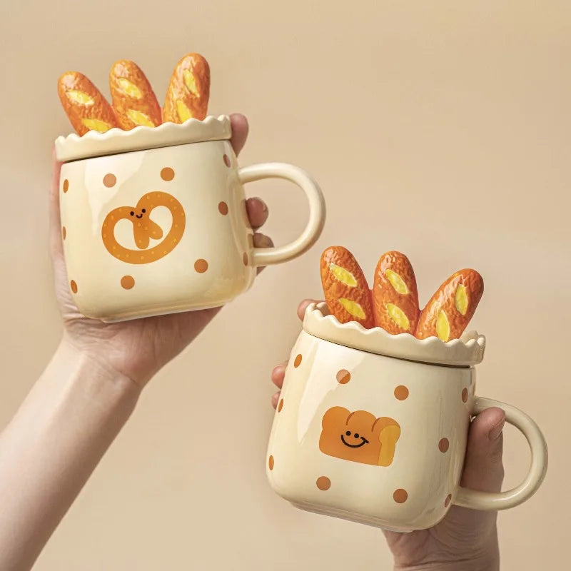 French Bread Toast-Shaped Ceramic Coffee Cup Home Breakfast Milk Oatmeal Cup Cartoon Bread-Shaped Couple Water Cup Office Mug