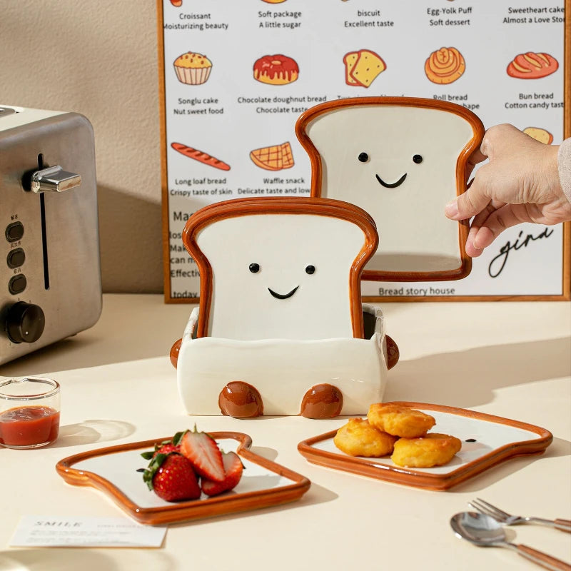 Smiling Toast Bread Shaped Ceramic Dishes Household Seasoning Dish Cute Snack Plates Fruit Sushi Bowl